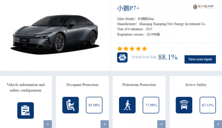 Xpeng P7+ تحصد 88.1% خمس نجوم في اختبارات السلامة C-NCAP لعام 2025
