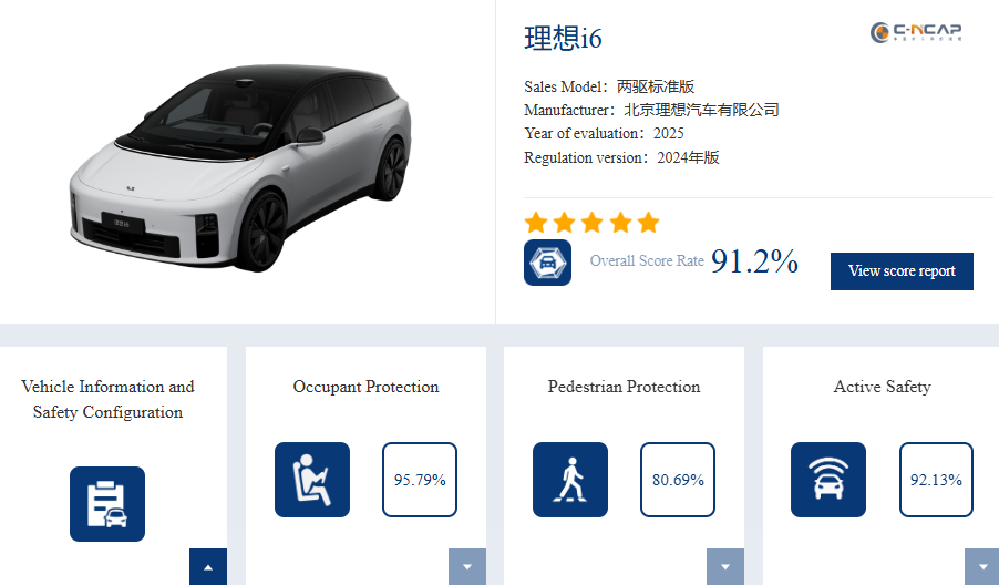 Li Auto i6 تحصد 5 نجوم في اختبارات C-NCAP 1 Li Auto i6 تحصد 5 نجوم في اختبارات C-NCAP