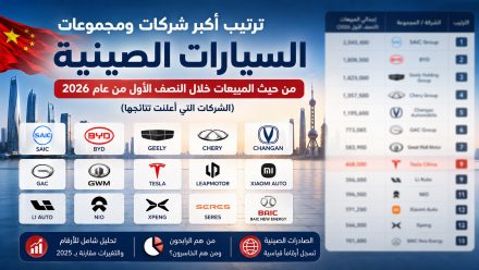 أكبر شركات السيارات الصينية مبيعًا في النصف الأول 2026.. SAIC تحافظ على الصدارة وBYD تتراجع والمنافسة تشتعل في أكبر سوق سيارات بالعالم
