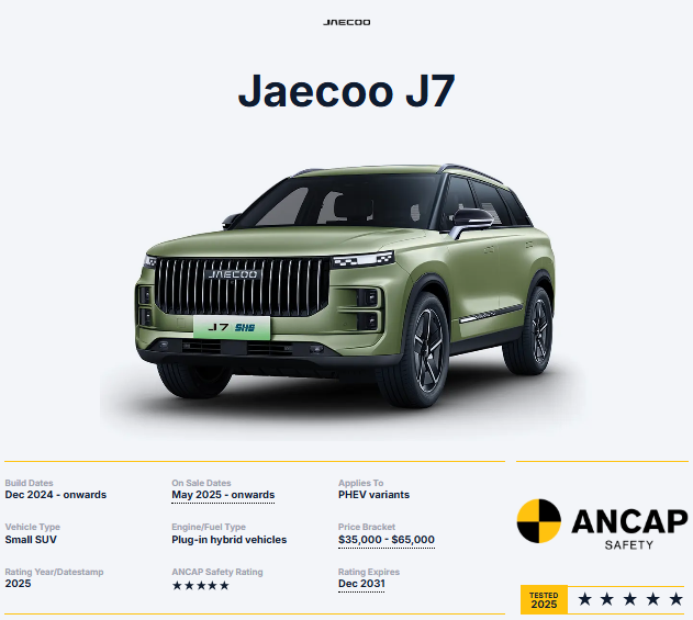 Jaecoo J7 "جايكو J7" تحصل على تقييم 5 نجوم في اختبارات السلامة ANCAP 1 Jaecoo J7 "جايكو J7" تحصل على تقييم 5 نجوم في اختبارات السلامة ANCAP