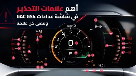 أهم علامات التحذير في شاشة عدادات GAC GS4 ومعناها